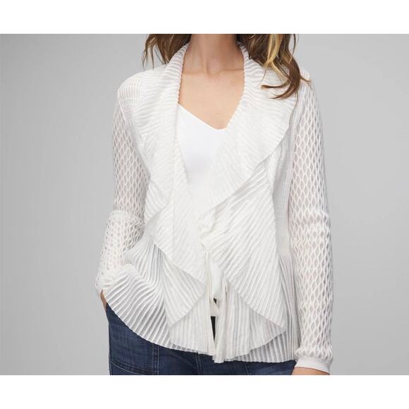 WHBM Size Small White Long Sleeve Pointelle Peplum Cardigan Indie Flowing - Picture 3 of 13